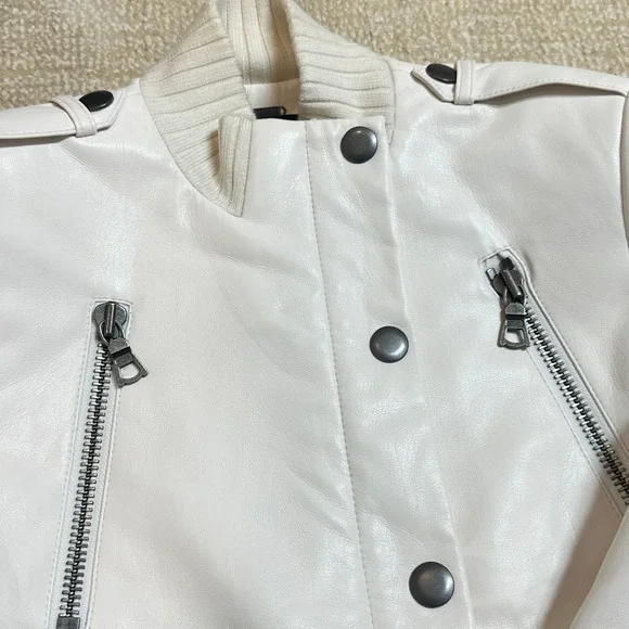 Alice Olivia Classics White Cropped Moto Jacket Bomber Style Womens XS - Picture 4 of 6